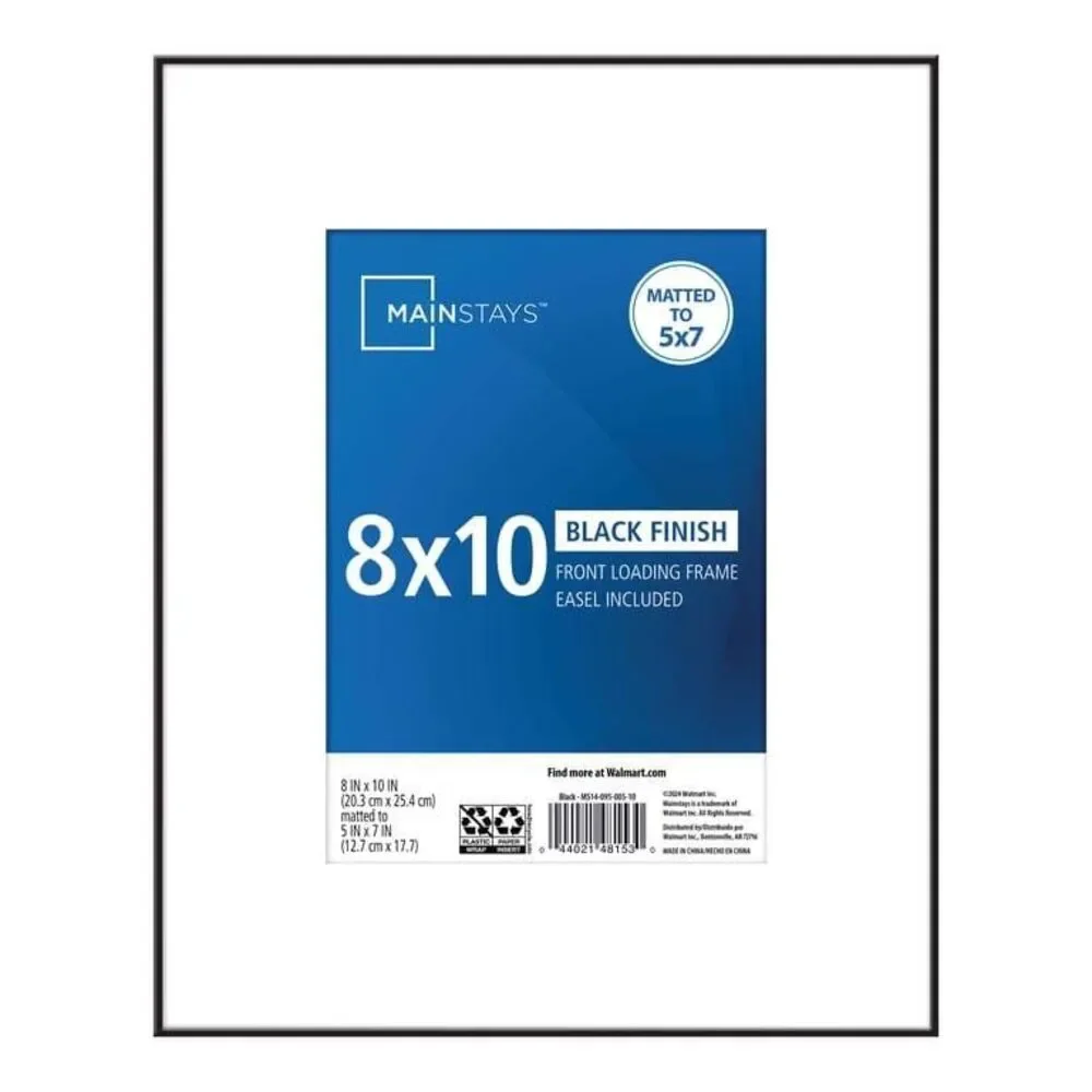 Mainstays 8x10 Matted to 5x7 Front Loading Picture Frame - Black with Free Shipp